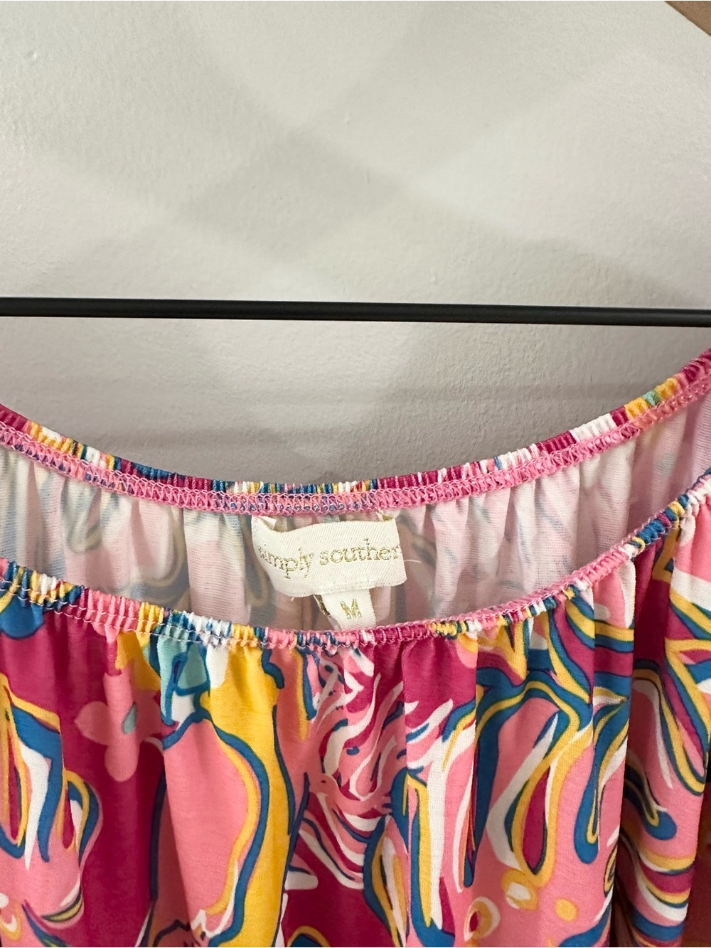 Simply Southern Off Shoulder Mini Dress // Pink Multi // Medium - Picture 5 of 6